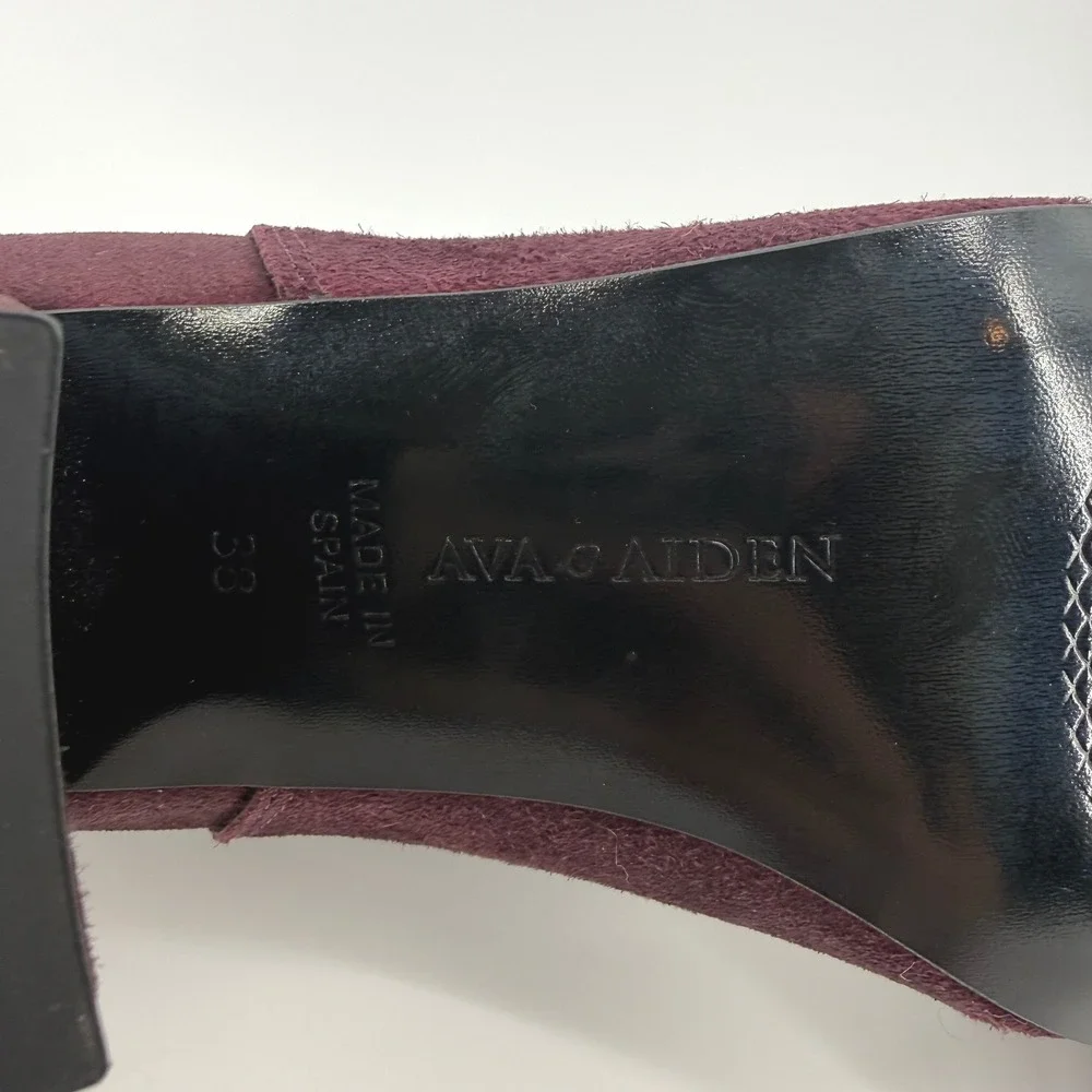 Ava & Aiden Burgundy Suede Scalloped Trim Block Heel Ankle Boots Size 38 Spain